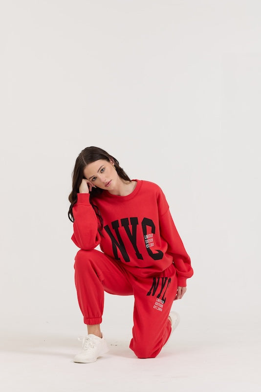 Red/ Black/ Light Grey Garment Dye Jogger W/ Screen Print