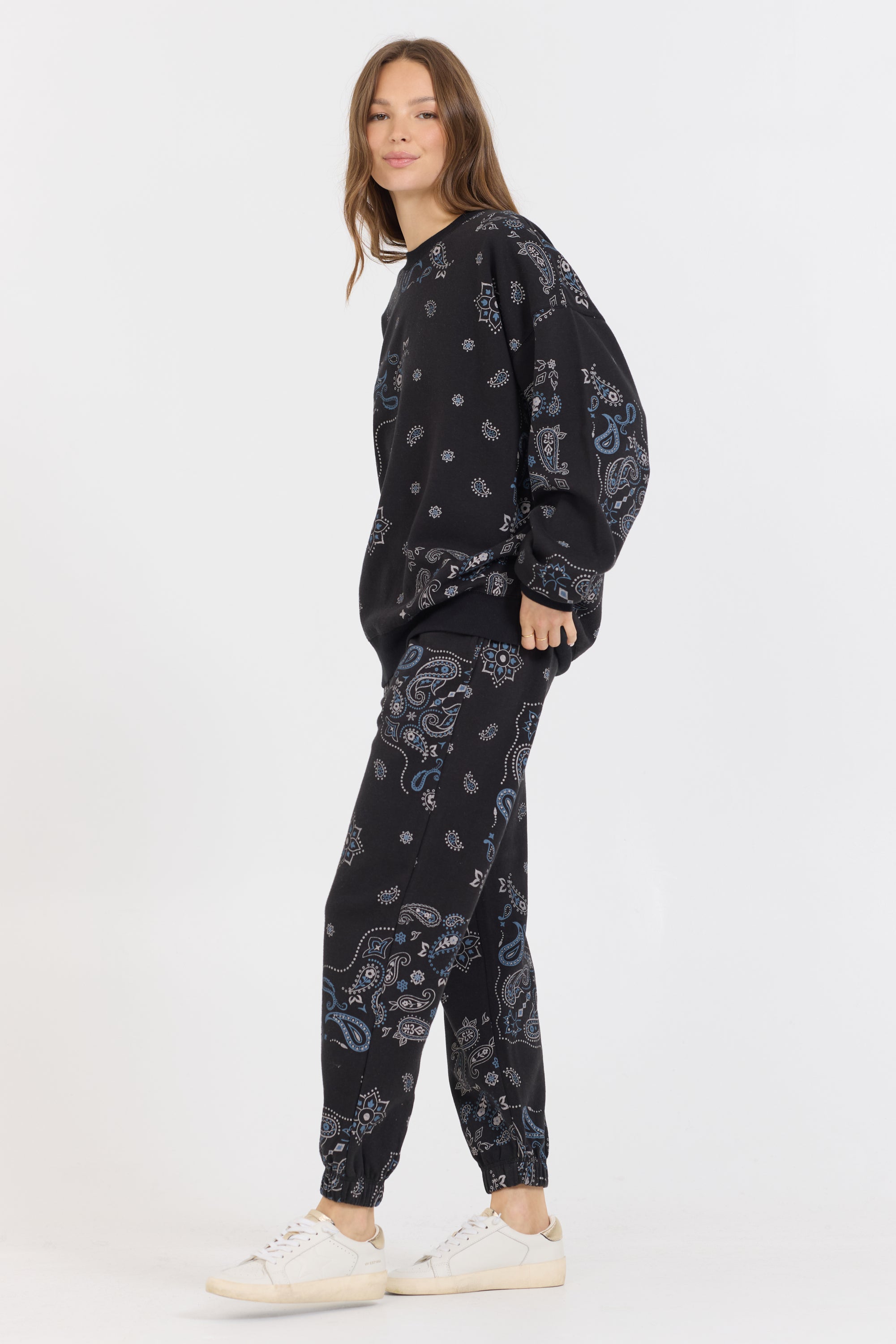 Black Bandana Printed Crew + Jogger 2-Piece Set