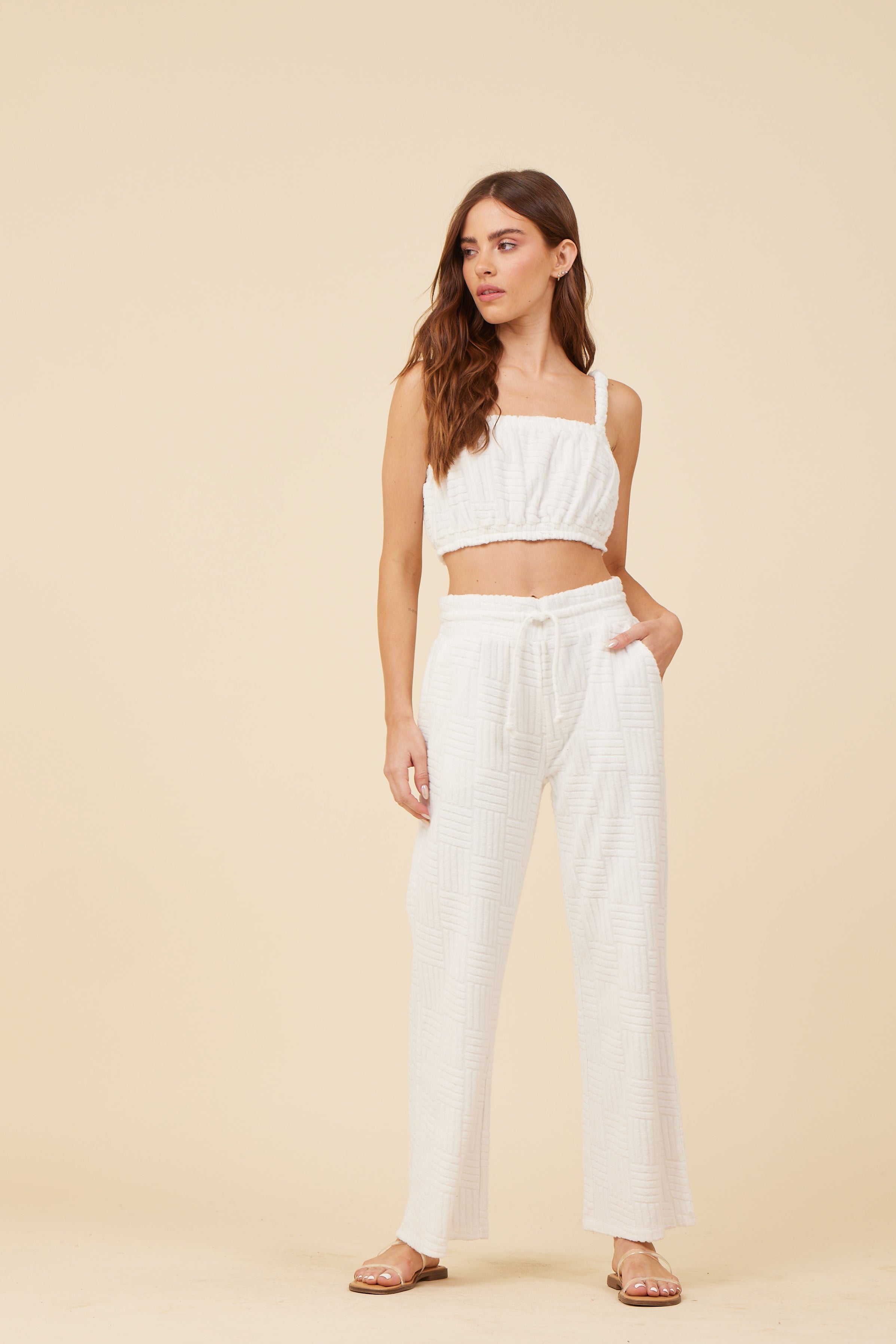 Warm White Corded Terry Cropped Tank