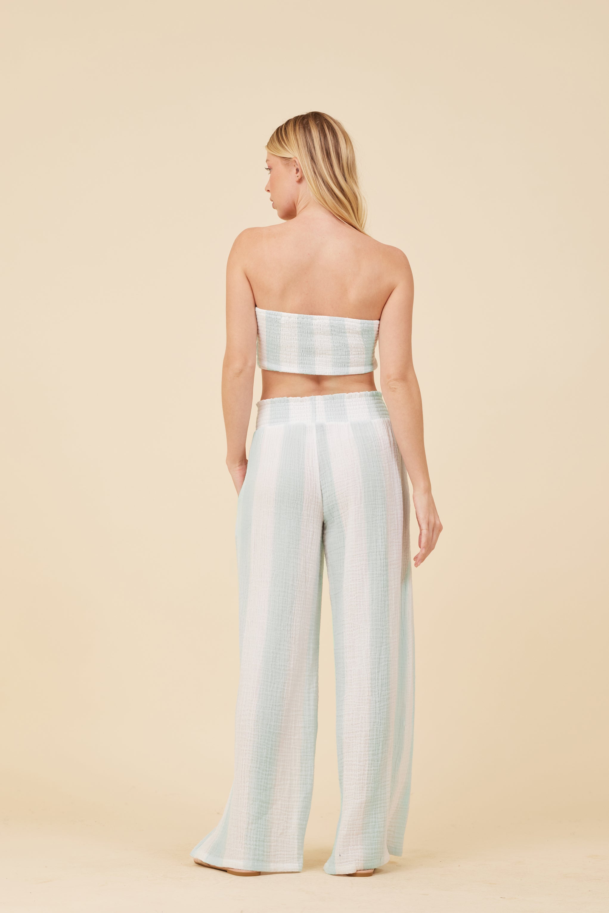 Mint & White Cabana Stripe Gauze Bandeau Crop Top