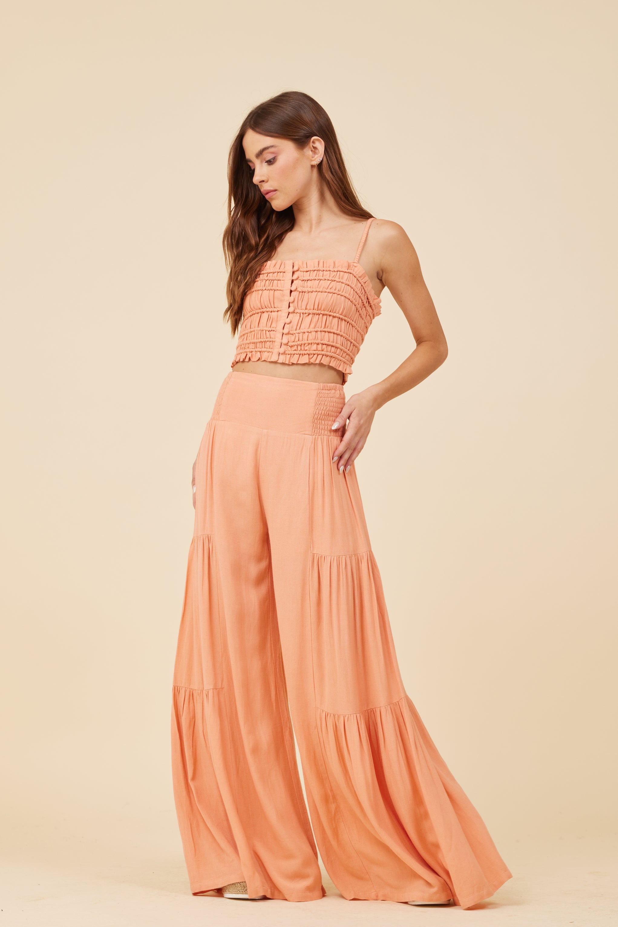 Peach Cotton Voille Front Button Tank