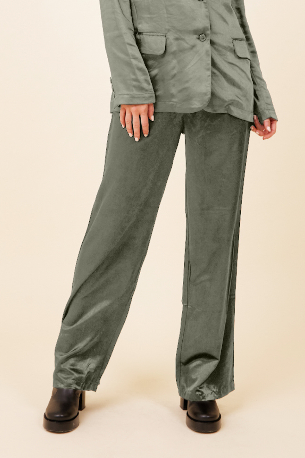 Silver Pine Heavy Satin Trouser