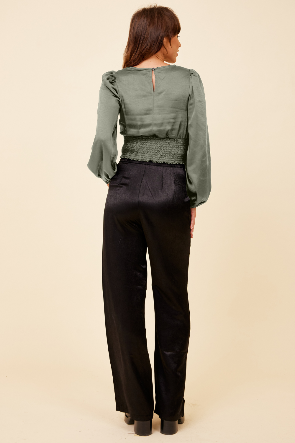Silver Pine Heavy Satin Criss Cross Blouse