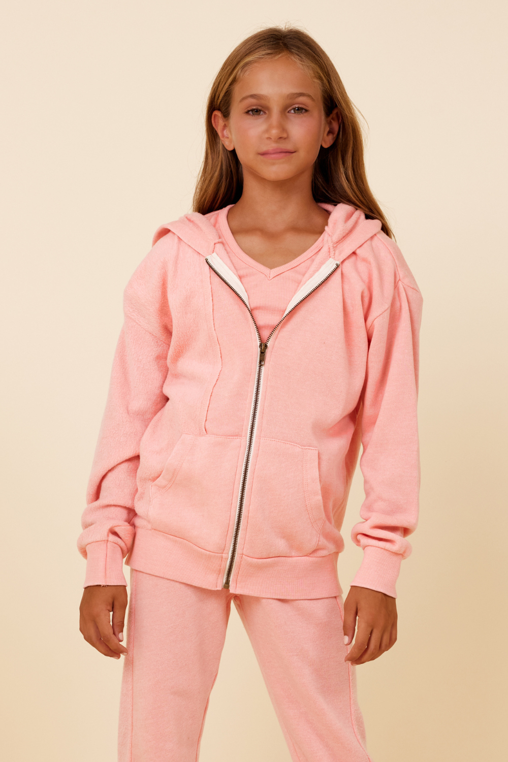 Misty Coral New Burnout Zip Hoodie