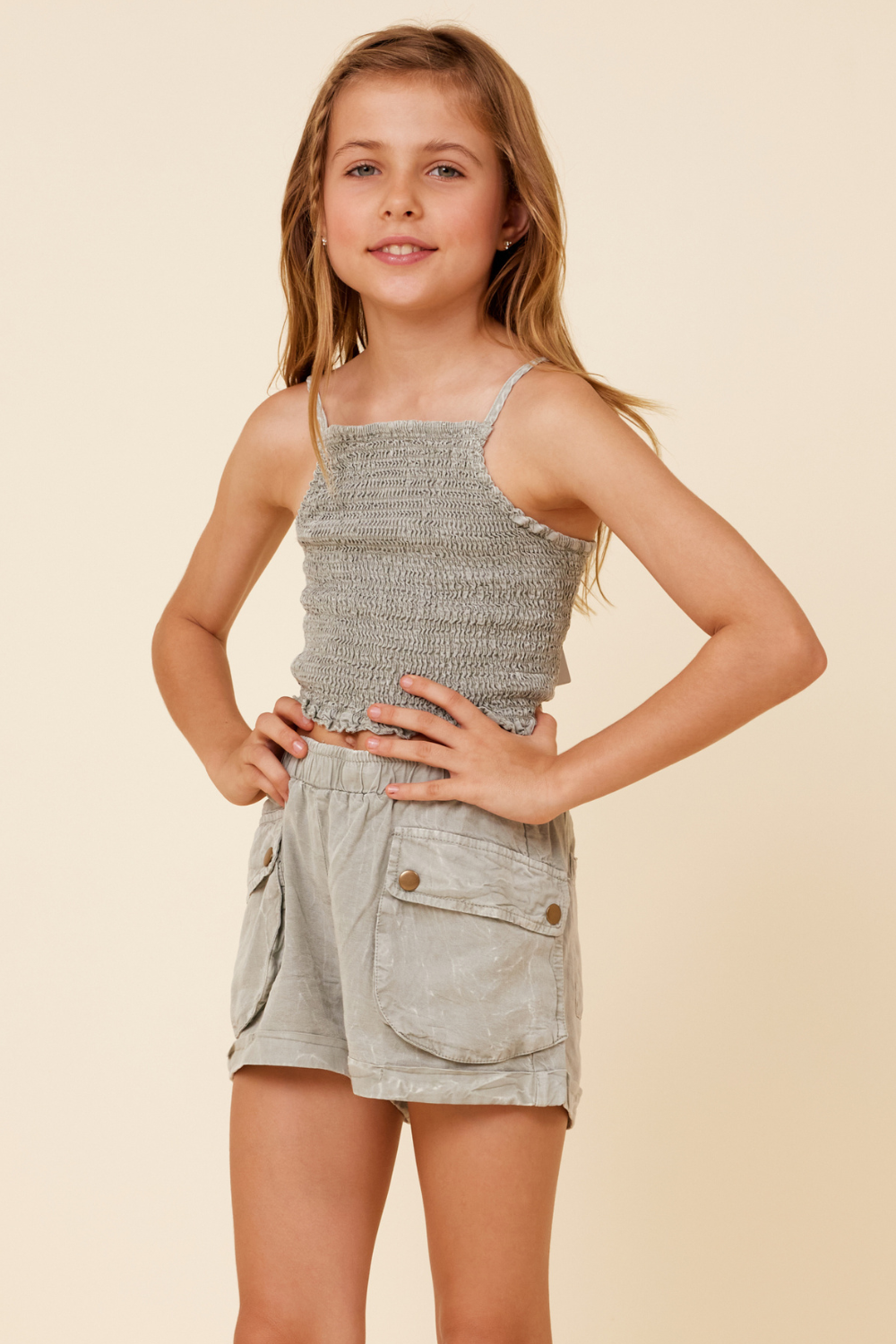 Soft Olive Streaky Tencel Rushed Tank Top