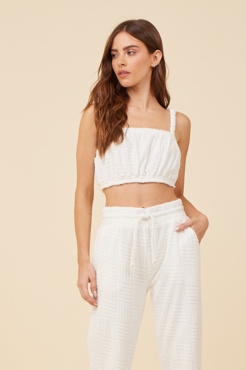 Warm White Corded Terry Cropped Tank