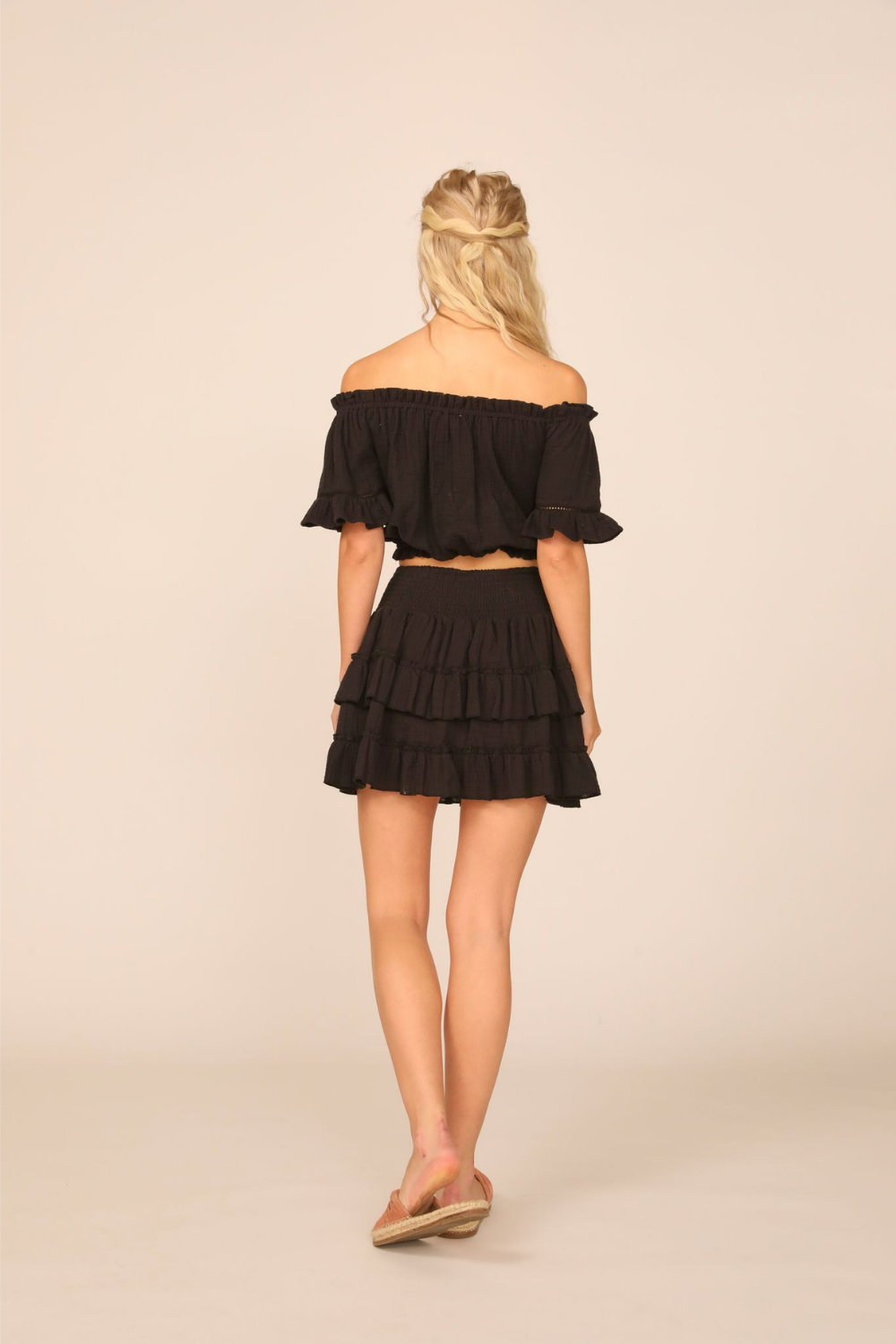 VH x OD - Black Gauze Off the Shoulder Bell Sleeve Top