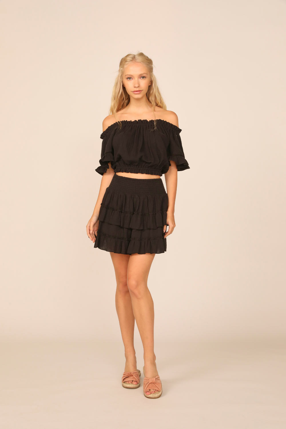 VH x OD - Black Gauze Off the Shoulder Bell Sleeve Top