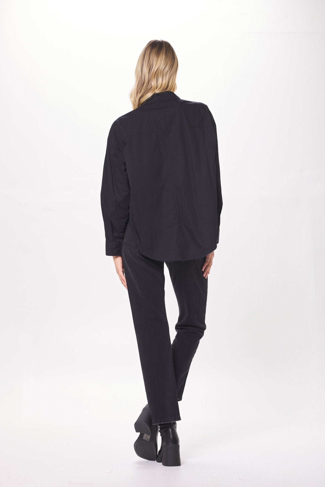 Black Poplin Shirting w/ Rhinestones