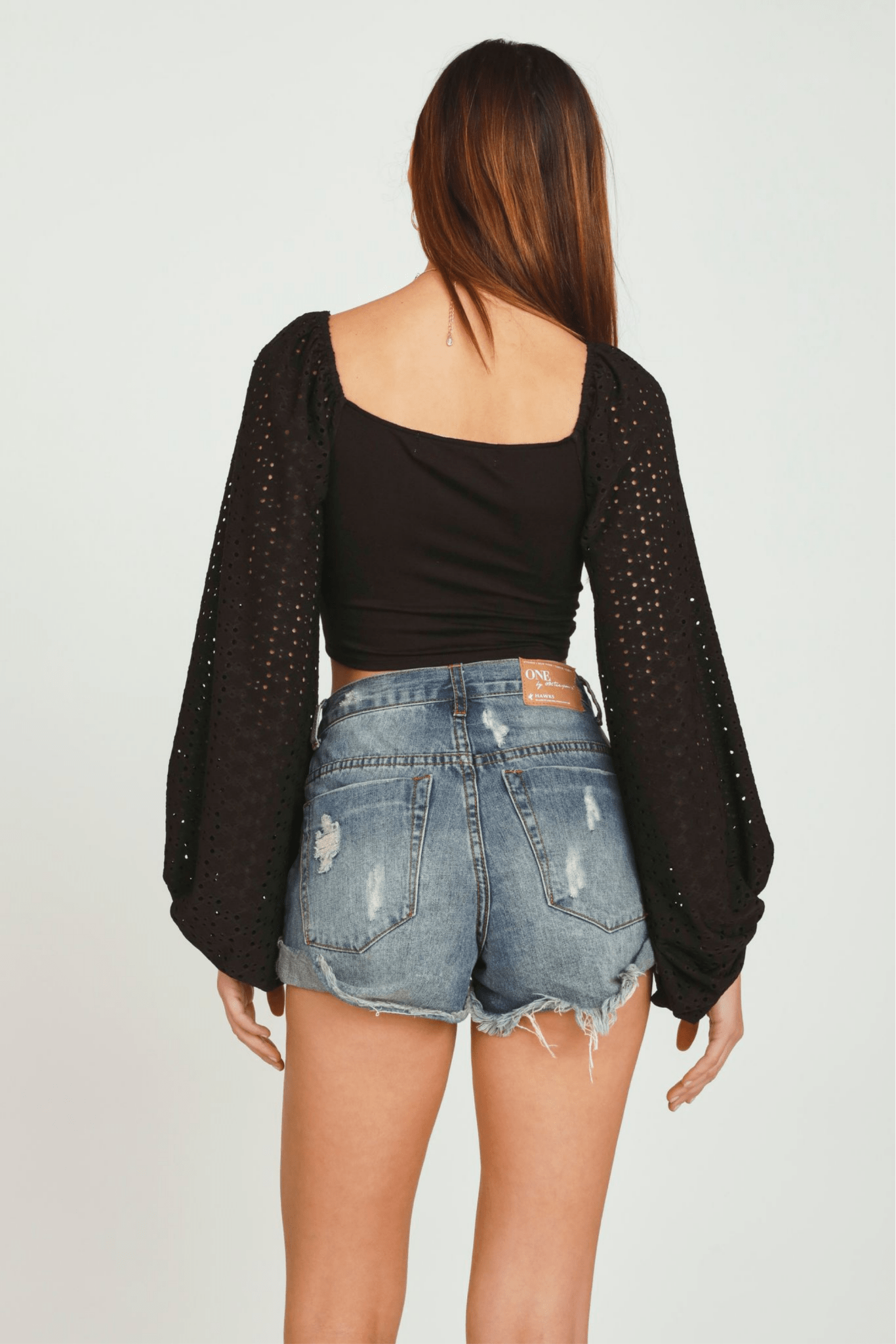 Black Ruched Eyelet Combo Top