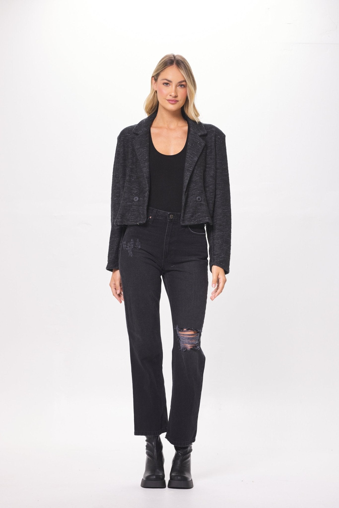 Charcoal Oversized Textured Knit Blazer