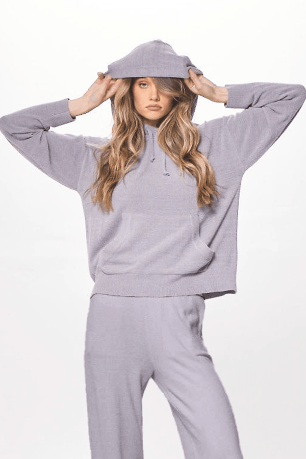 Cool Grey Plush Knit Pullover Hoodie