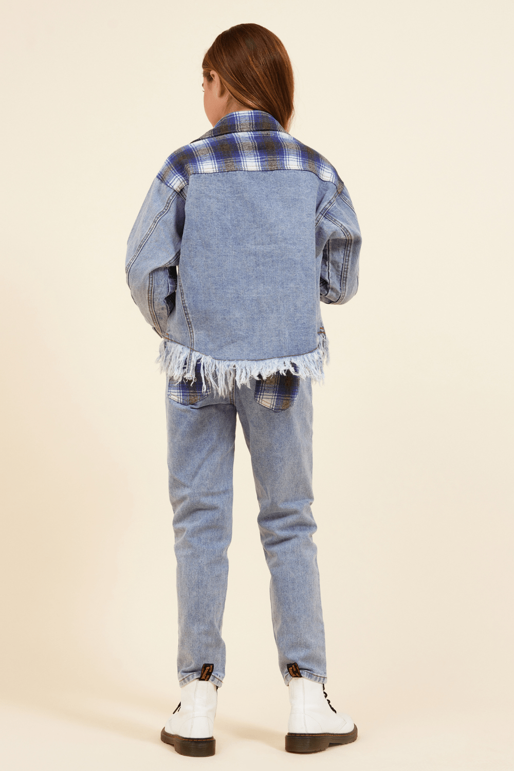 Denim & Blue Plaid Frayed Button Down