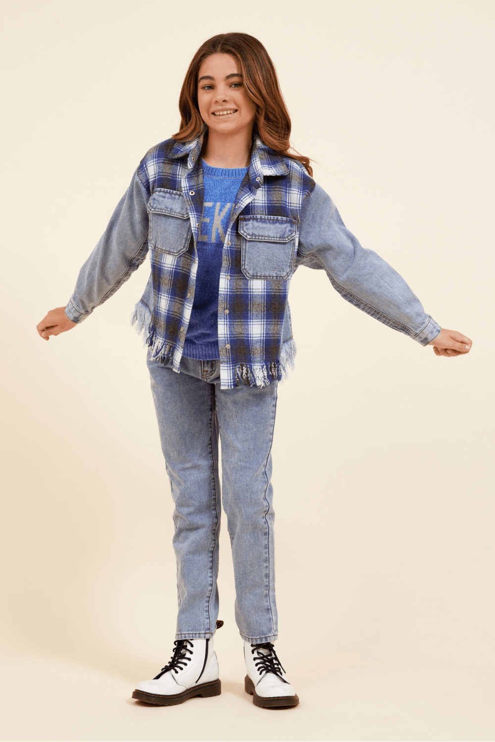 Denim & Blue Plaid Frayed Button Down