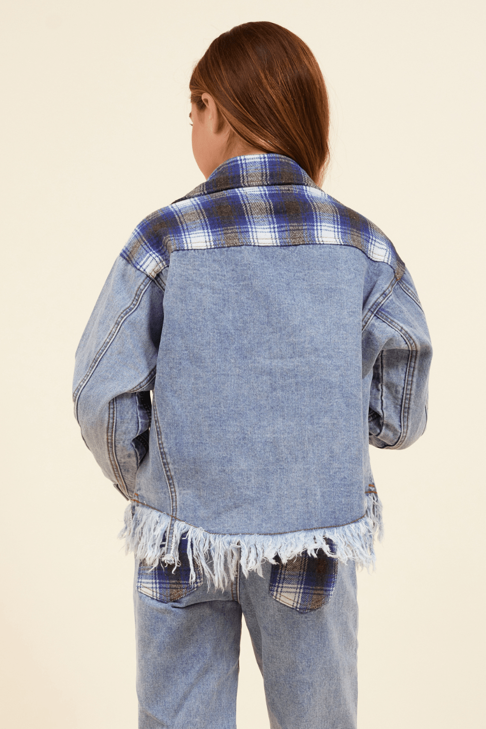 Denim & Blue Plaid Frayed Button Down