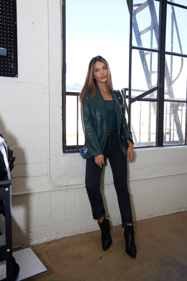 Forest Green Faux Leather Blazer