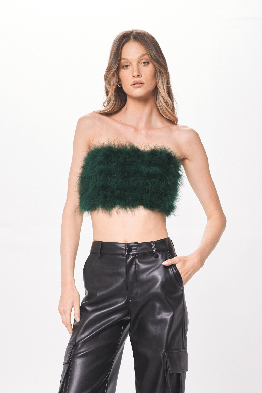 Green Feather Crop Top