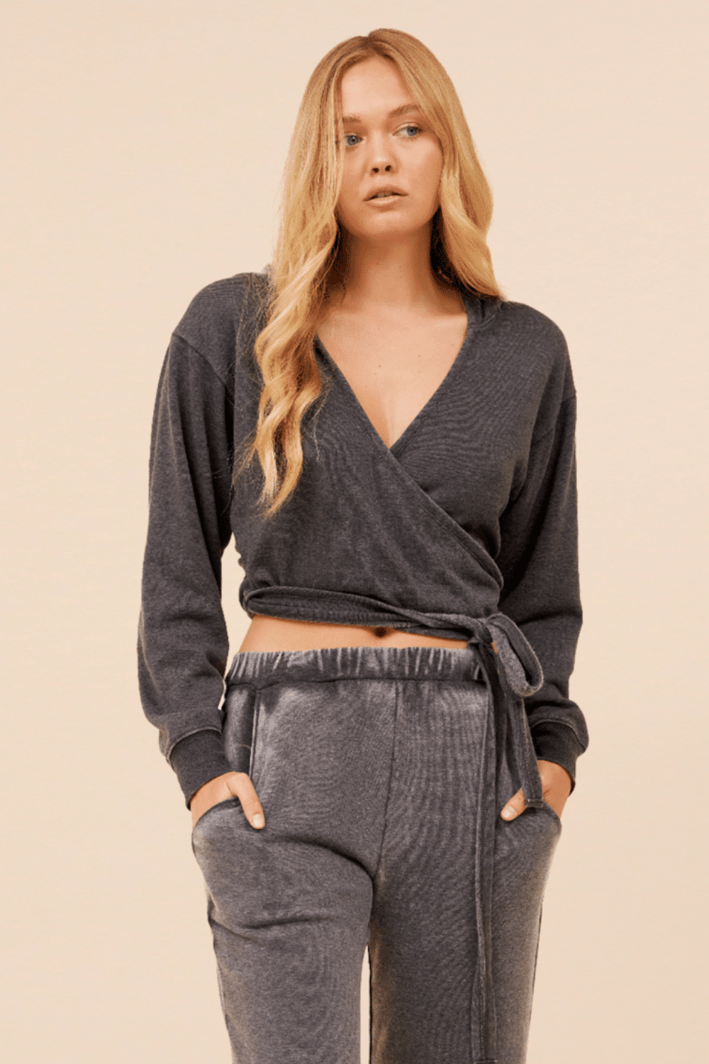 Heather Charcoal Lightweight Fleece Surplice Hoodie