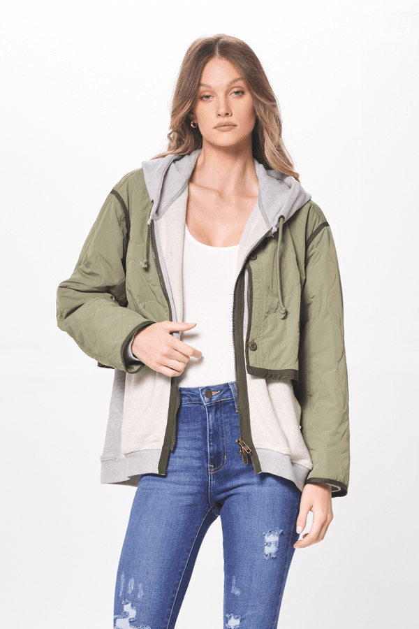 Heather Grey & Olive Combo Layered Jacket