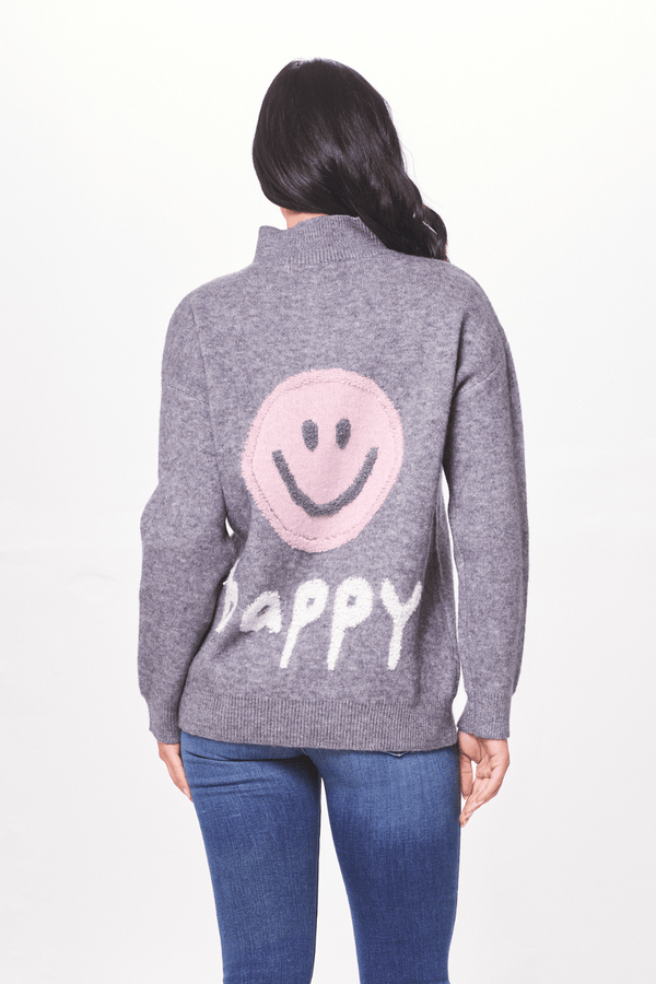 Heather Grey & Pink Happy Quarter Zip Sweater