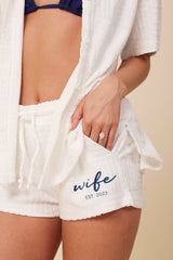 "Wife EST 2023" Warm White Corded Terry Shorts