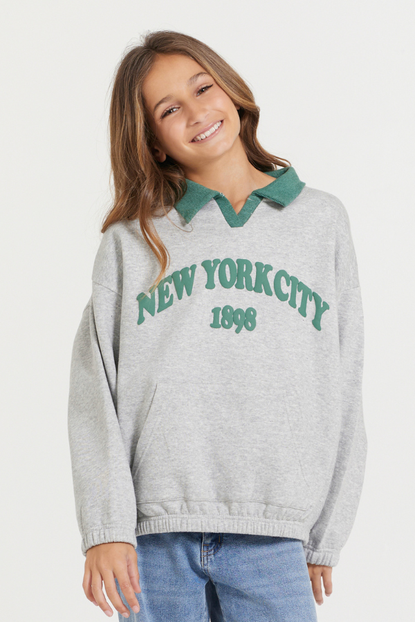 Kids Hunter Green and Grey NYC Oversized Polo