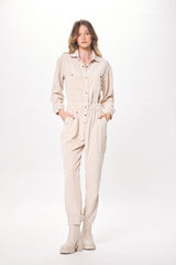 Washed Taupe Crinkle Cord Jumpsuit
