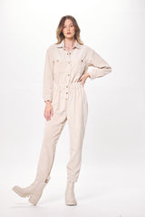 Washed Taupe Crinkle Cord Jumpsuit