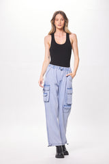 Stone Wash Blue Drapey Tencel Cargo Pant