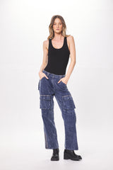 Slate Blue Baby Cord Cargo Pant