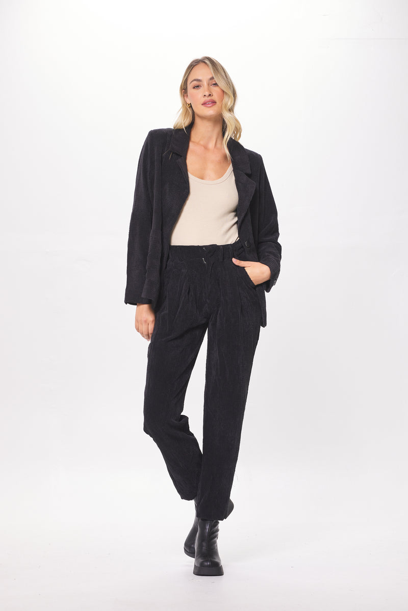 Washed Black Crinkle Cord Trouser Pant