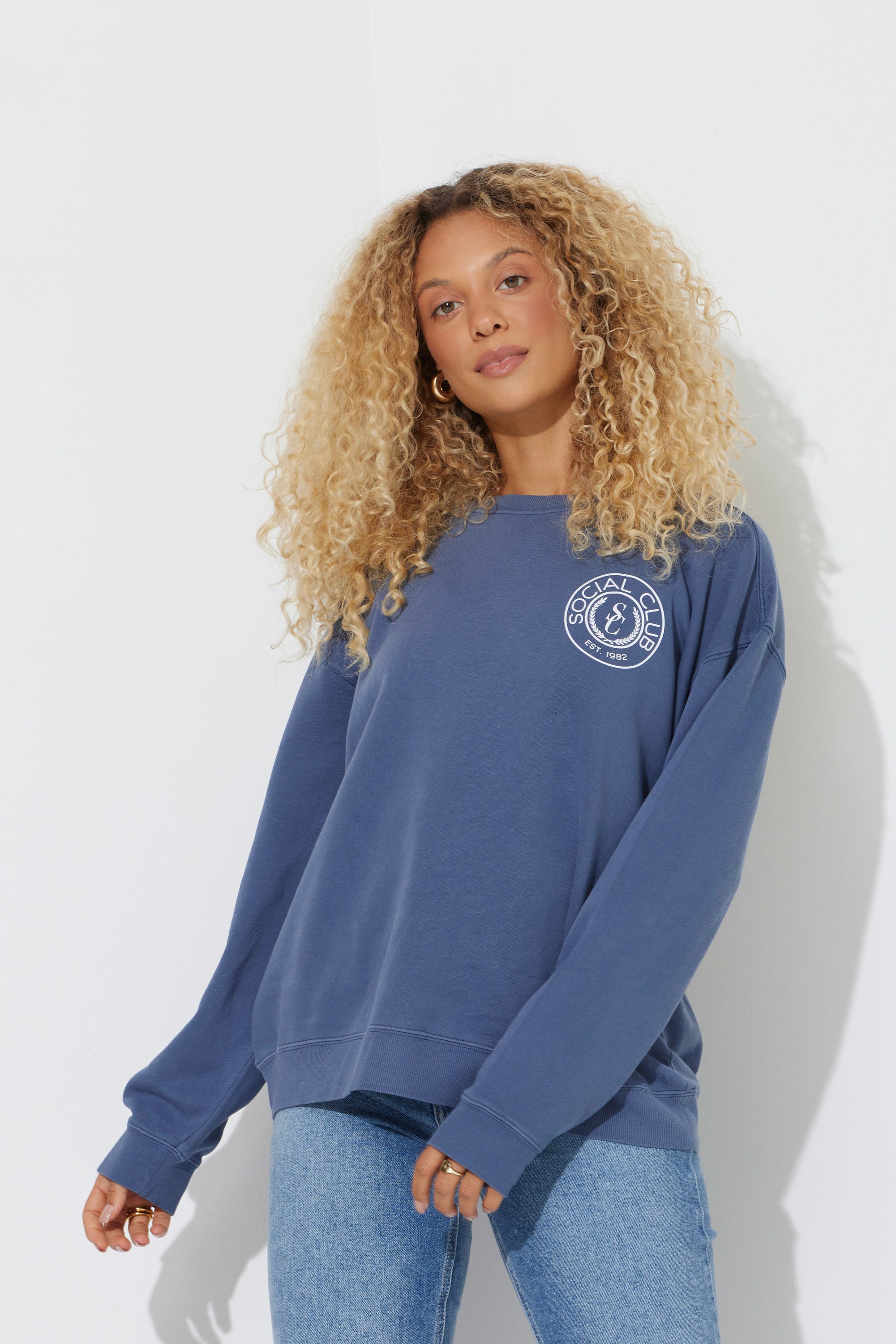 Navy "Social Club" Pigment Dyed Crewneck