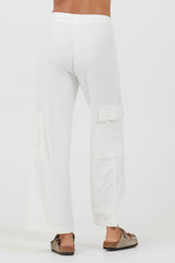 White Cord Terry Cargo Pants