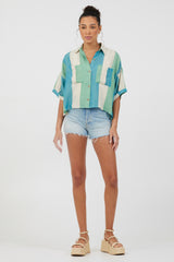 Teal Green & Metallic Stripe Lightweight Button Up