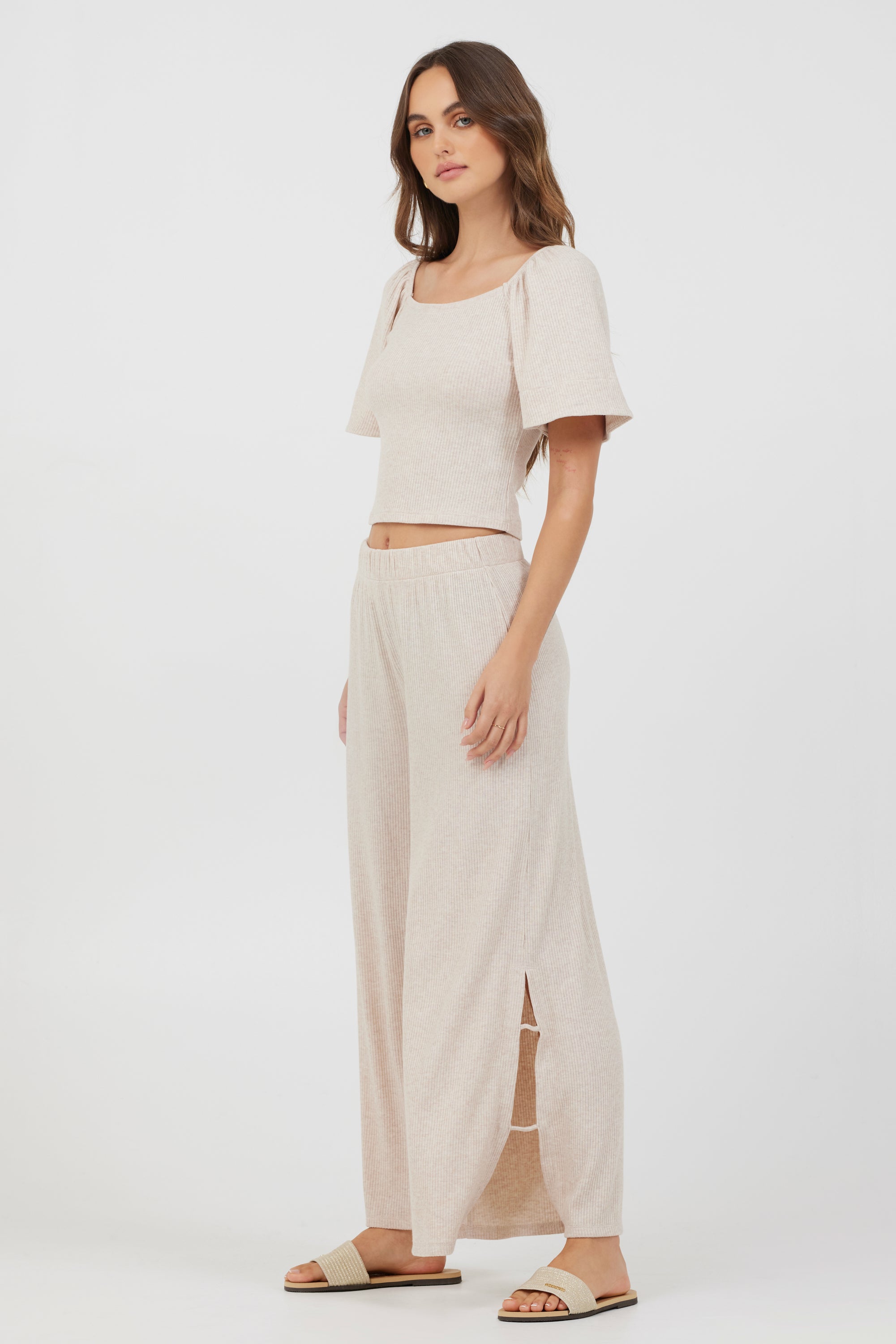 Heather Oatmeal Knit Top   Pants 2 Piece Set