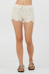 Ivory Crochet Knit Scallop Edge Shorts