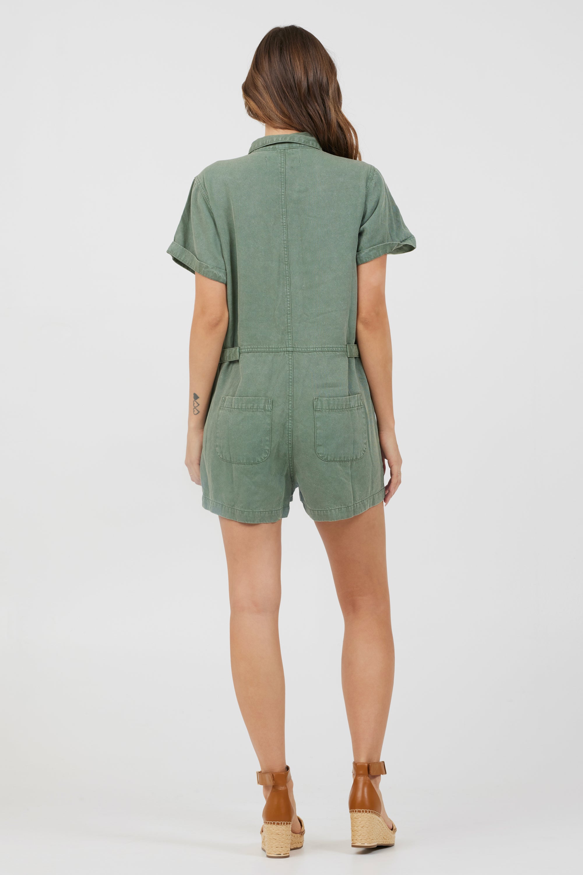 Soft Olive Button Front Romper