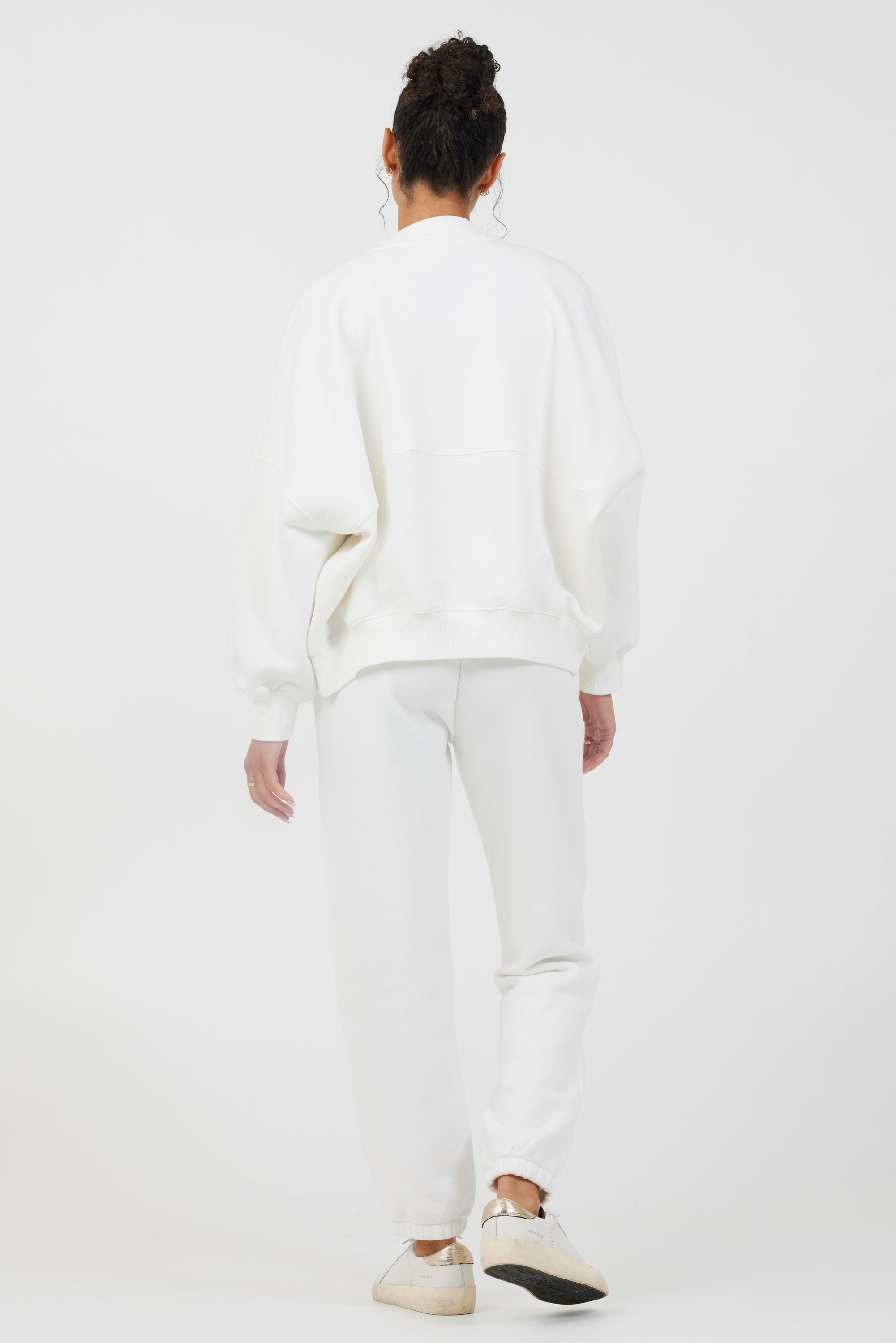 White Essential Fleece Zip Up Bomber