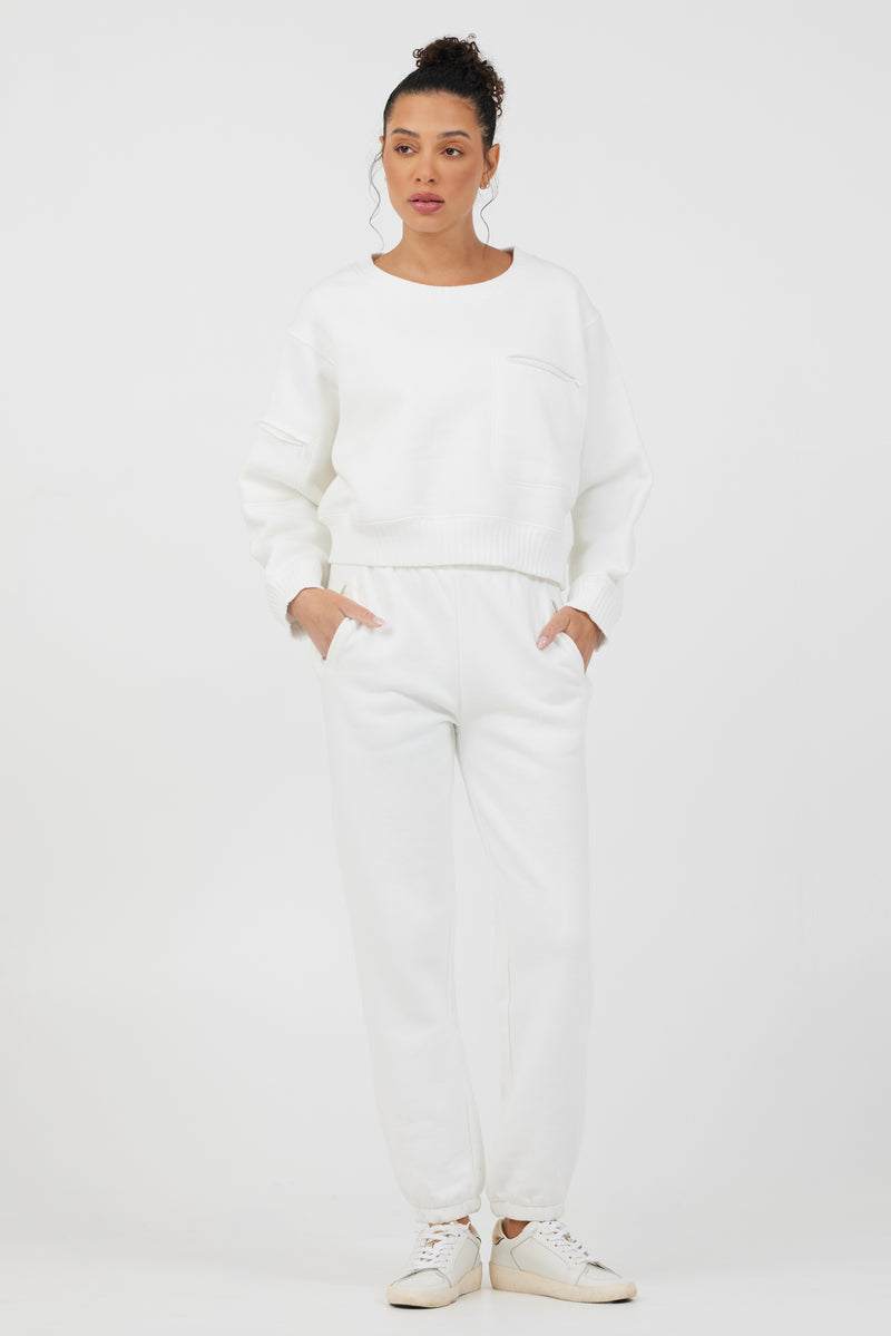 White Essential Fleece Crewneck