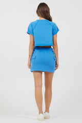 Azure Blue Fleece Cargo Skirt w/ Print