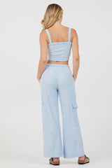 Powder Blue Cord Terry Cargo Pants