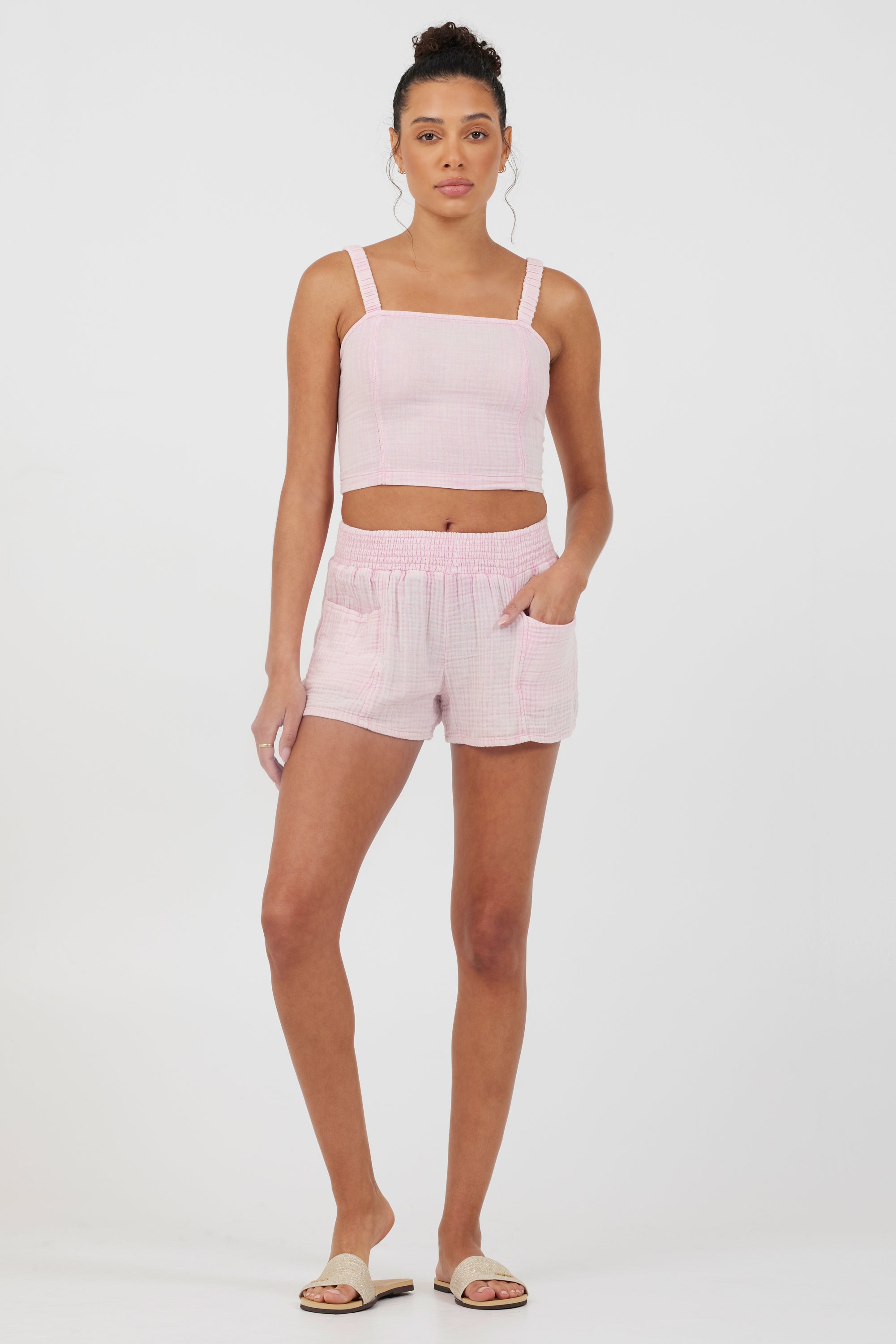 Washed Pink Gauze Cropped Tank