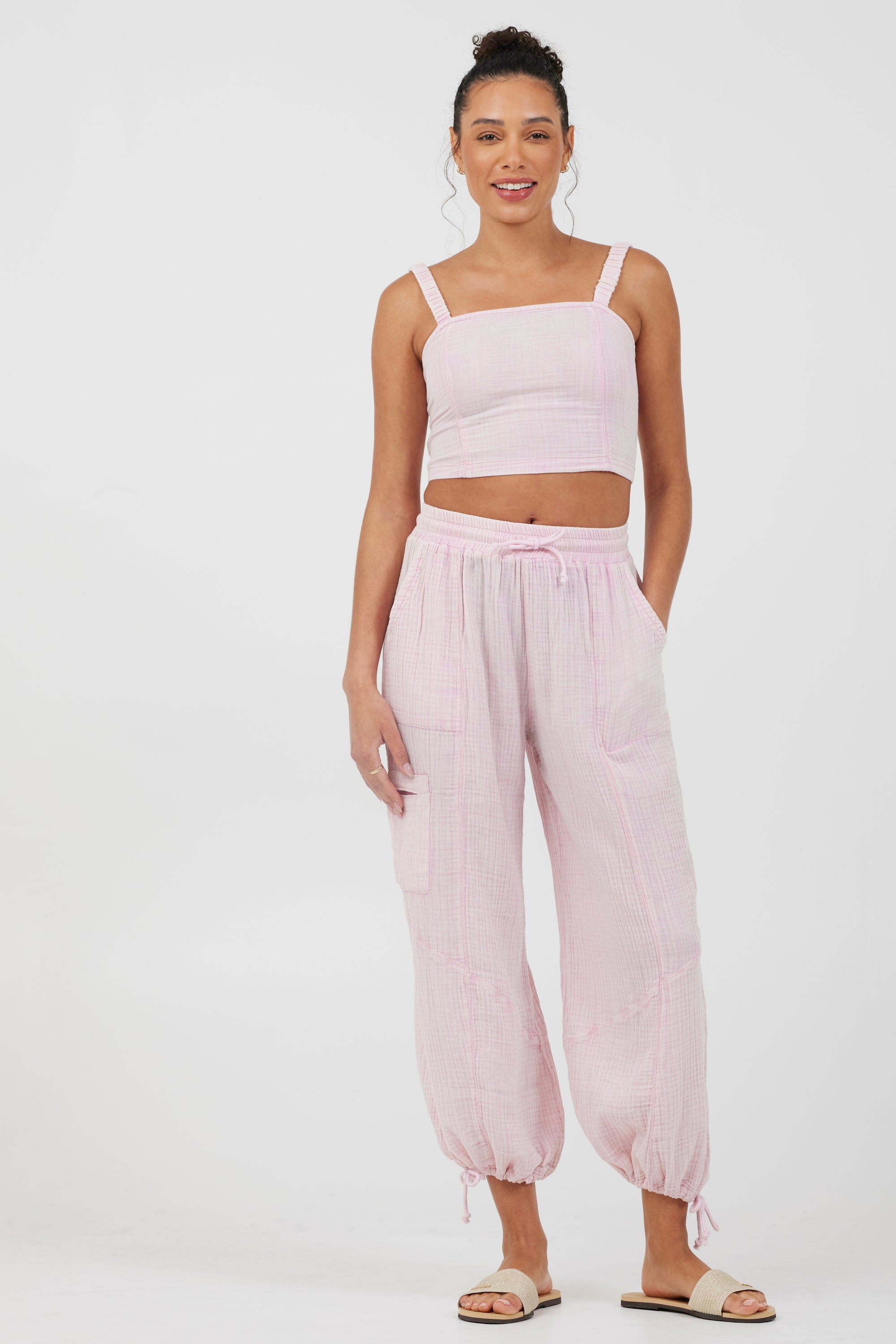 Washed Pink Gauze Balloon Pant
