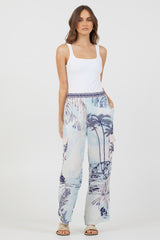 Blue & Pink Scenic Print Placement Pants