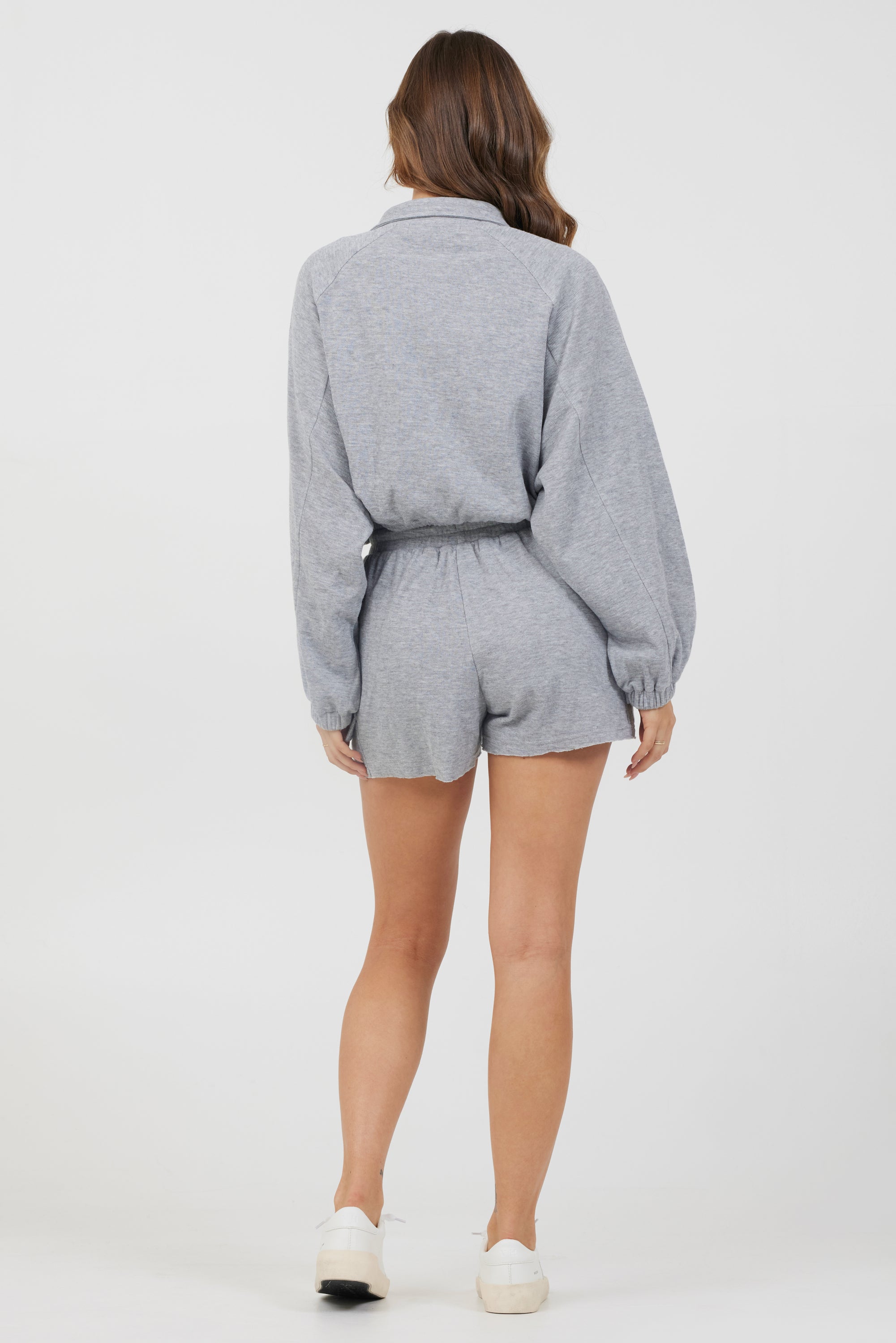 Heather Grey Bounded Textured Jersey Zip Up W/ Tie