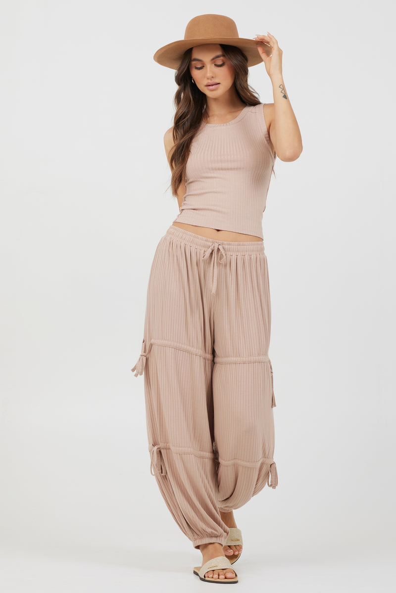 Nude Wide Rib Loose Fit Tie Pants