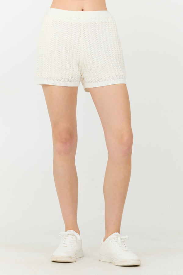 White Open Crochet Shorts