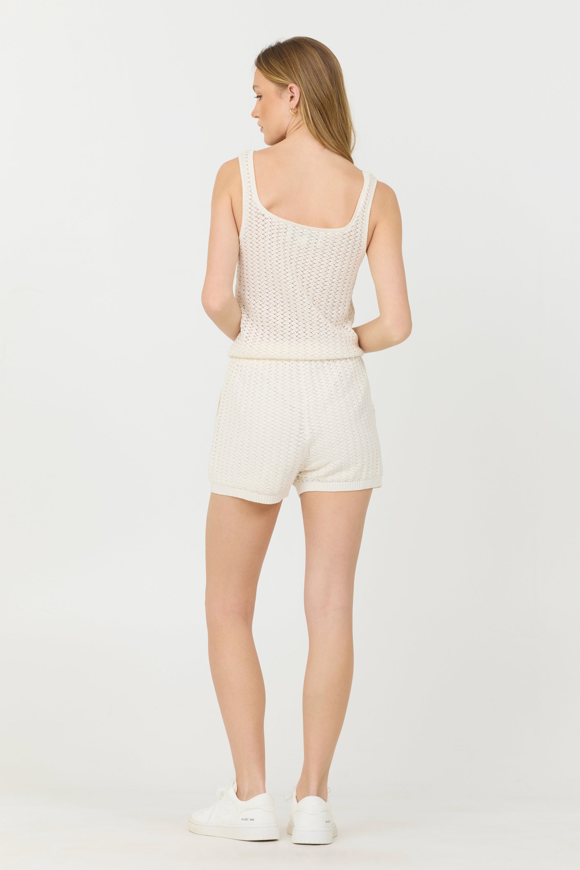 White Open Crochet Romper