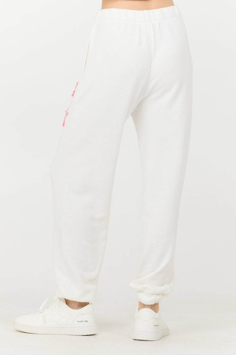 White w/ Blue Applique French Terry Joggers
