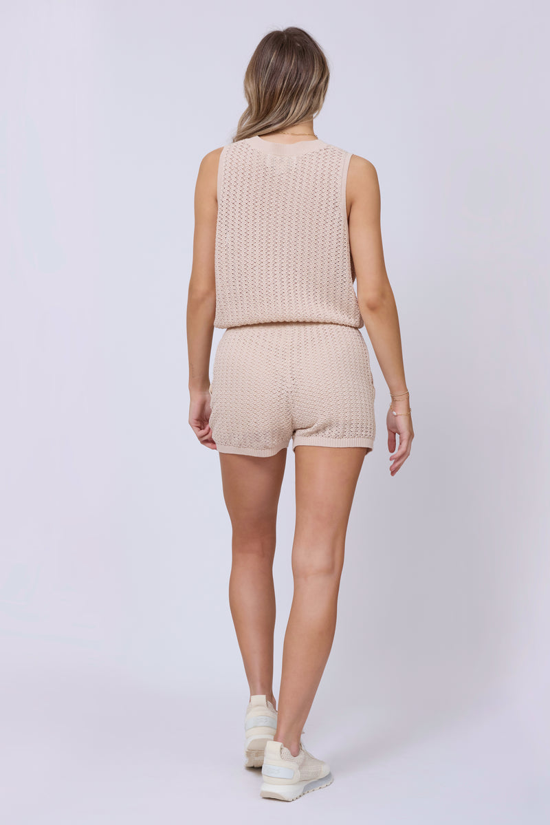 Bali Beige Open Crochet Tie Tank